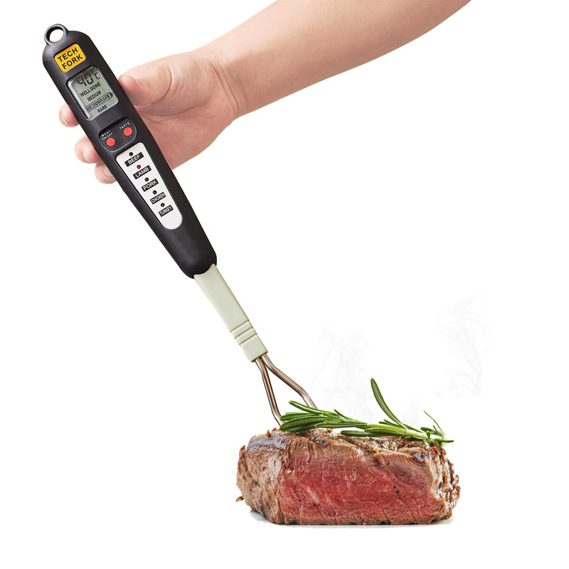 80-09 Digital Meat Instant Read Thermometer with LED Screen and Ready Alarm, Kitchen Probe with Long Fork for Grilling, Barbecue and Cookin, l, white1 updated model