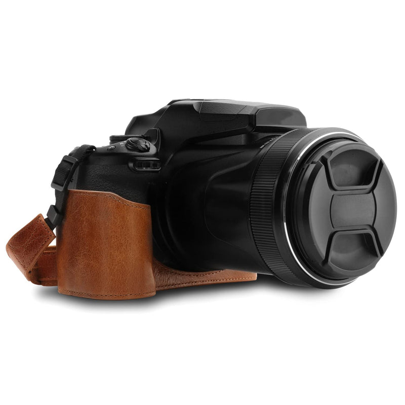 MegaGear MG1534 Nikon Coolpix P1000 Ever Ready Leather Camera Half Case and Strap - Dark Brown, Compact,DarkBrown DarkBrown