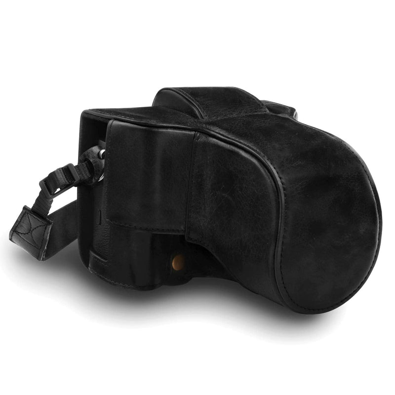 MegaGear MG1550 Ever Ready Genuine Leather Camera Case for Fujifilm X-T3 (XF23mm - XF56mm & 18-55mm Lens) - Black