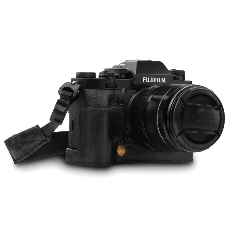 MegaGear MG1552 X-T3 Ever Ready Genuine Leather Camera Half Case and Strap - Black (Black), Compact