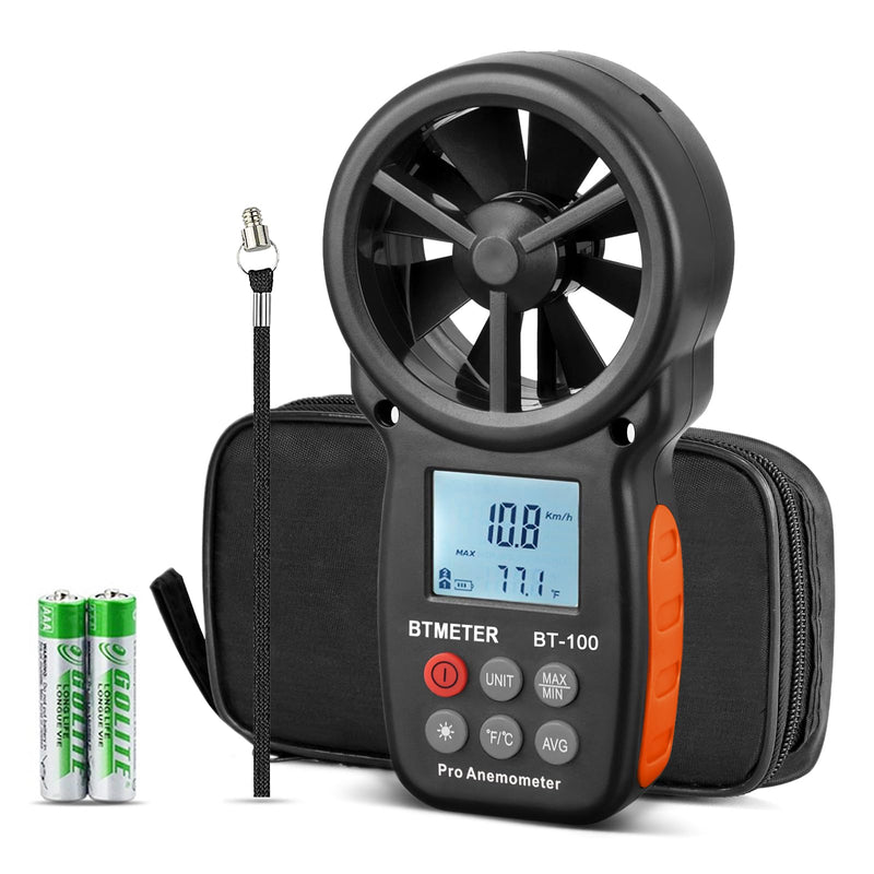  [AUSTRALIA] - BTMETER BT-100 Handheld Anemometer, Digital Wind Speed CFM Meter Gauge Air Flow Velocity Tester for HVAC Shooting Drone, Wind Chill, 14℉-113℉ Wind Temperature BT-100 Anemometer