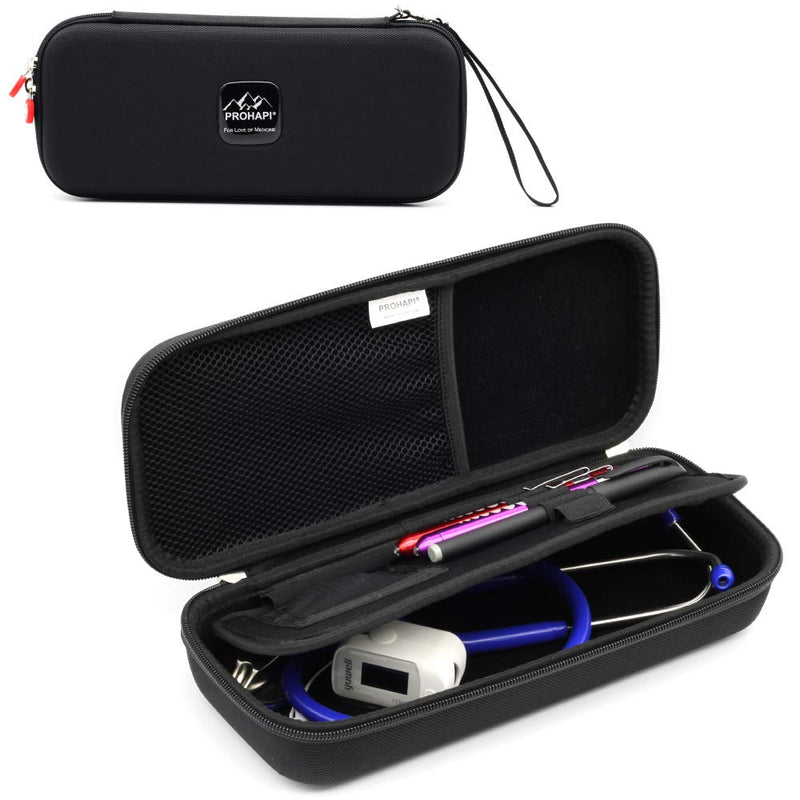 PROHAPI Hard Stethoscope Case, Large Stethoscope Carrying Case with ID Slot, Compatible with 3M Littmann/ADC/Omron/MDF Stethoscope Includes Mesh Pocket for Nurse Accessories (Black) Black