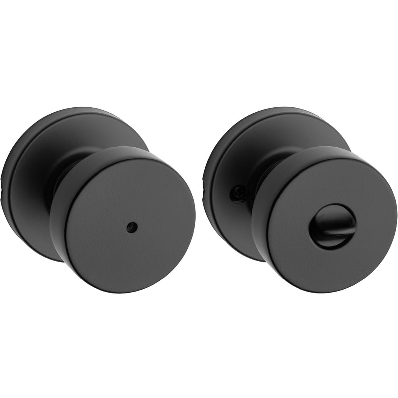 Kwikset Pismo Interior Privacy Door Knob with Lock, Door Handle For Bathroom and Bedroom, Matte Black Keyless Turn Lock Doorknob, with Microban Protection 1 Pack