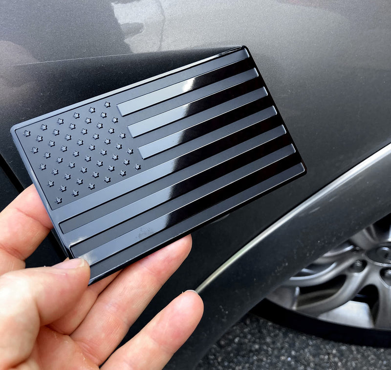 LFPartS USA Embossed Stainless Steel Metal Flag for Cars, Trucks Black 5"x3" 5"x3"