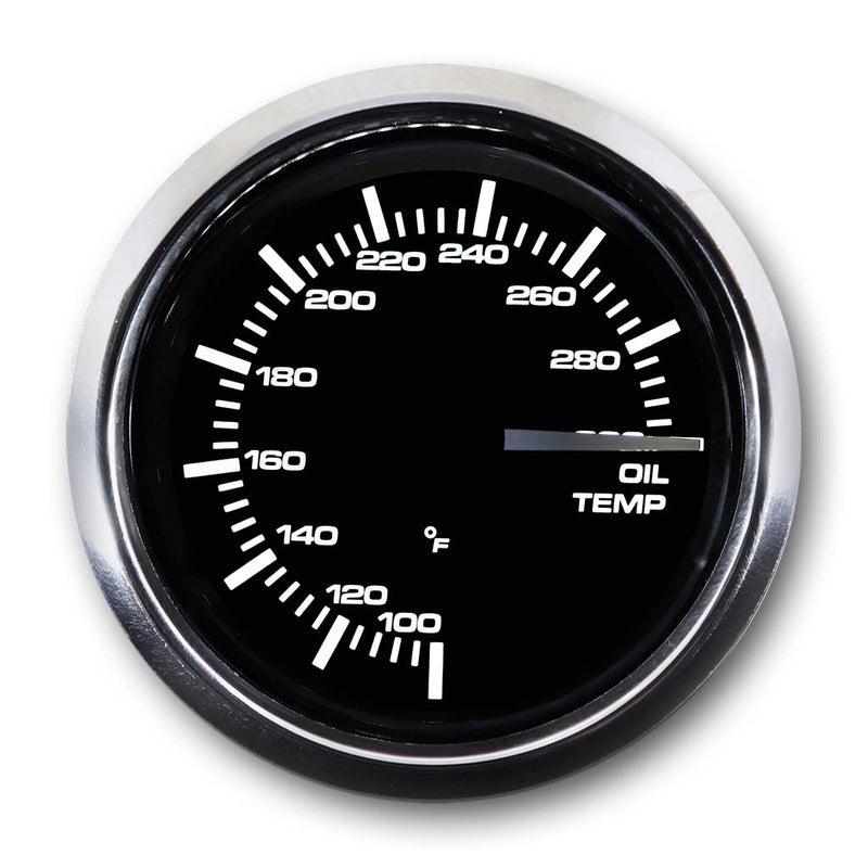 MOTOR METER RACING MGS Series 52mm 2-1/16" Electrical Oil Temperature Gauge 100~300 °F Black Dial White & Amber LED Backlit Waterproof