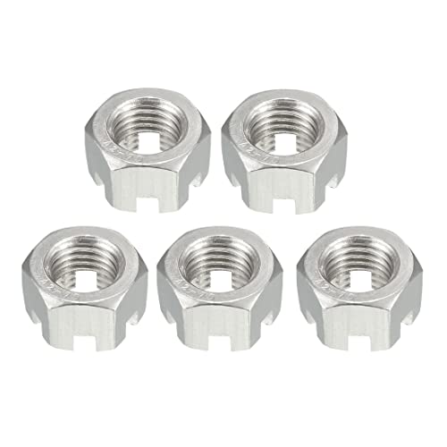 uxcell M16 x 2mm Pitch Hexagon Castle Nut, 304 Stainless Steel Slotted Hex Nuts, Pack of 5