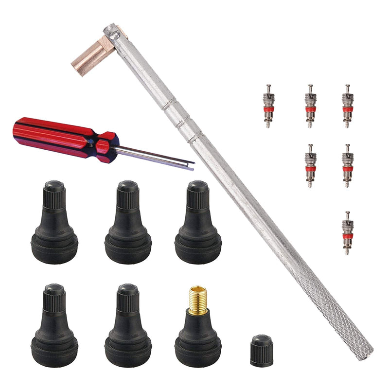 Febrytold Tire Valve Stem Tool Remover & Installation, 6 Pcs TR412 Snap-in Valve Stems with Valve Stem Cores, 1 Pcs Single Head Tire Valve Core Remover Installer Tool (14 Pcs) 14 Pcs