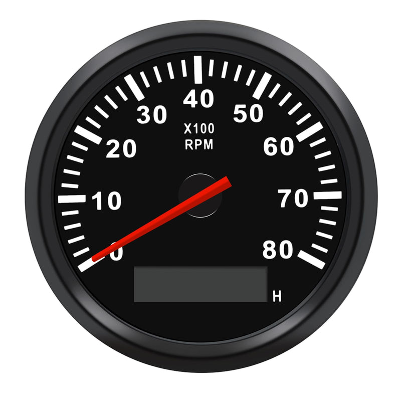 Geloo 85MM Boat RPM Tachometer - Waterproof Outboard Tachometer 0-8000RPM Tacho Meter for Car Truck Marine Diesel Gasoline Engine RPM Tacho Gauge 9-32V with LCD Hourmeter Red Backlight 8000RPM Black