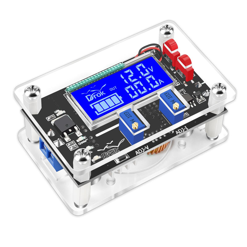 DROK DC Buck Converter Adjustable Voltage Regulator 12V 6V-32V to 1.5-32V 5A, LCD Screen Step Down Converter with USB Port and Protective Case Buck 6-32V to 1.5-32V