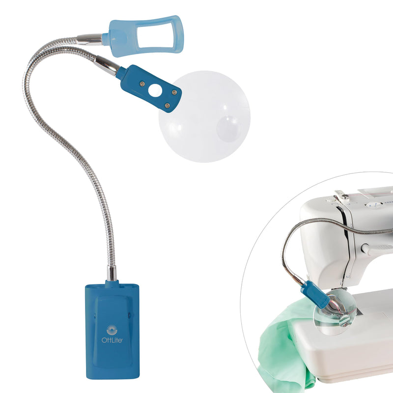 Ottlite LED 2 in 1 Sewing Machine Light | Clip Lamp, Sewing Machine Lamp | Lighted 3X Optical Grade Magnifier, 5X Spot Viewer | Great for Home, Workshop (Blue) Blue
