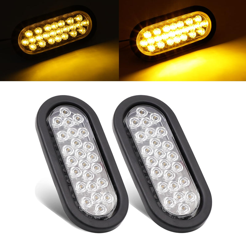6 Inch Oval Clear Lens Amber Trailer Marker Lights 24 LED Turn Parking Signal Lamp SMD Plug & Rubber 3-Wire for Trailer Truck RV Pickup Van 12v DC (2 Pcs) Clear/Amber Pack of 2