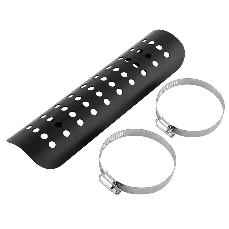 Motorcycle Heat Shield, Metal Exhaust Heat for Universal, Exhaust Pipe Heat Shield Baffle Cover with 2 Stainless Steel Clamps (Black) Black