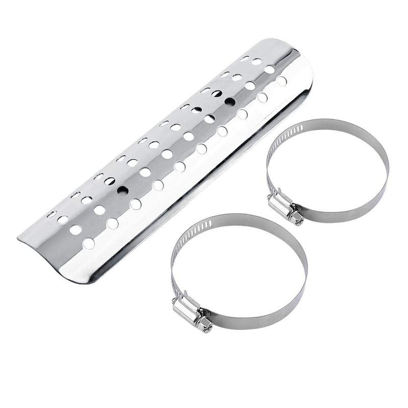 Keenso Motorcycle Exhaust Heat Shield,Universal Motorcycle Heat Guard Cover with 2 Stainless Steel Clamps for 50mm-70mm Pipe Diameter(Silver) Silver