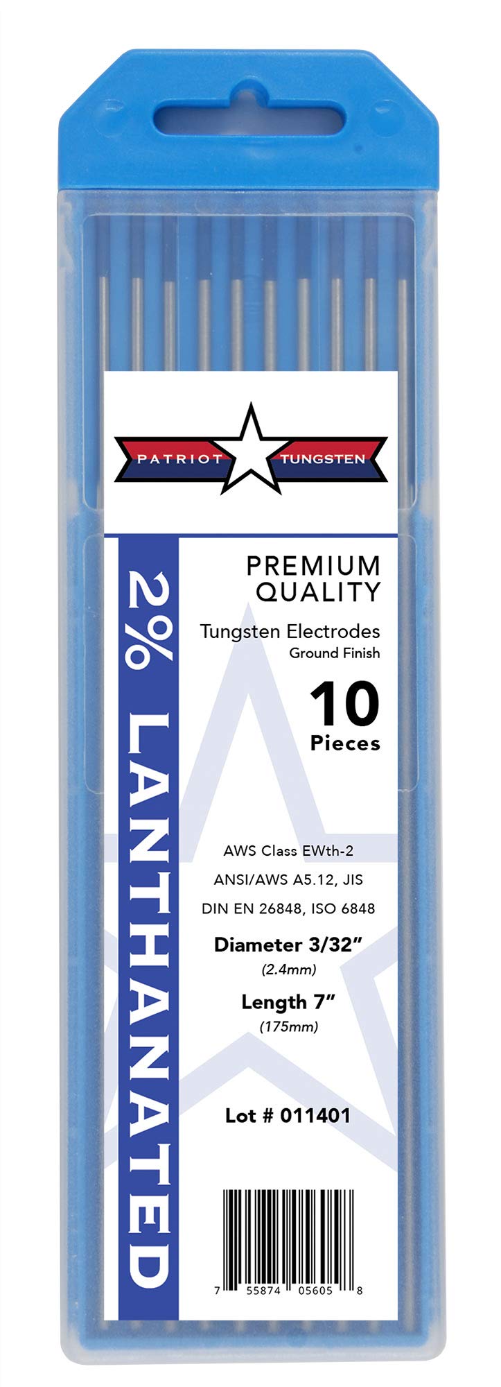 2% Lanthanated TIG Welding Tungsten Electrodes 3/32” x 7” 10-Pack 3/32" x 7" or 2.4mm x 175mm