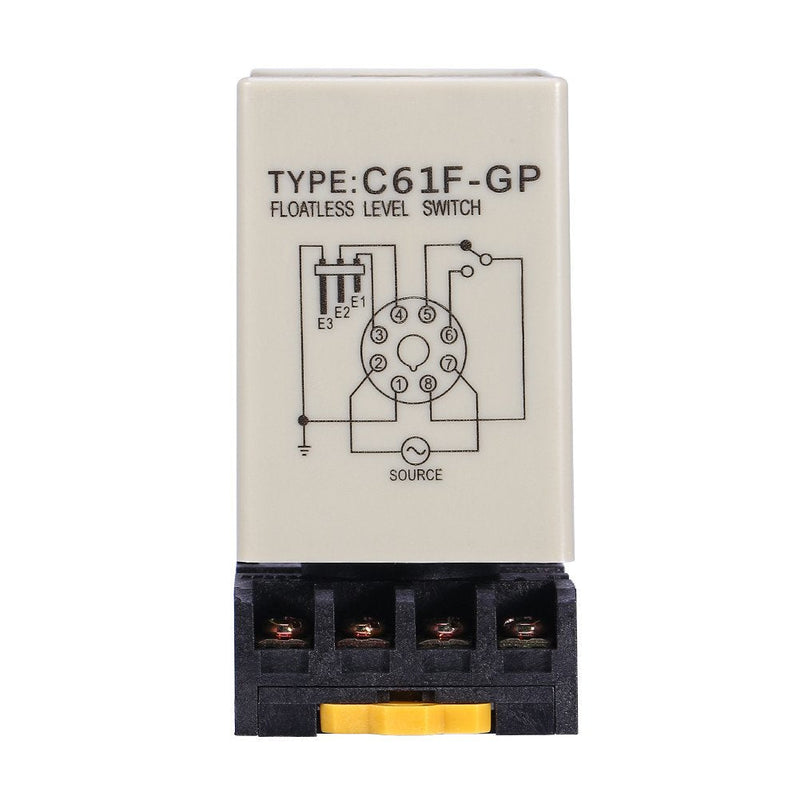 Liquid Water Level Sensor, Floatless Level Switch, C61F-GP AC220V 50HZ/60HZ Liquid Level Controller with Base for Water Industry