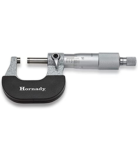 Hornady Vernier Micrometer 050072 - Reloading Equipment for Measuring Diameters & Lengths Up to 1 Inch Range & 0.0001 Inch Accuracy-Reloading Micrometer with Ratchet Stop, Spindle Lock, & Storage Case # 50072
