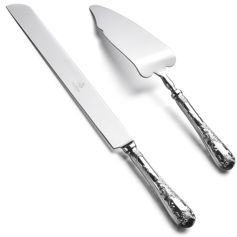2 Piece Wedding Cake Server Set,18/10 Stainless Steel Dessert Set Pie Server Cake Cutter Knife for Birthday,Anniversary,Holiday,Baby Shower,Party (Versailles, Stainless steel-V) Versailles