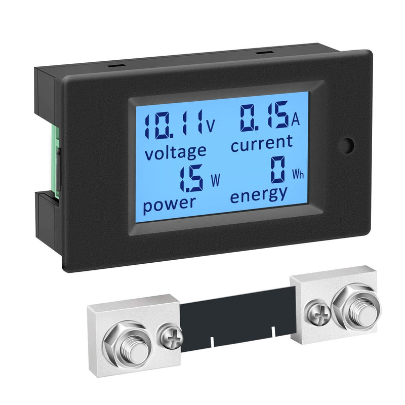 DROK DC Power Meter, 8-100V 100A Volt Amp Watt Meter, LCD Display Multimeter Voltage Current Energy RV Battery Monitor Voltmeter Ammeter Wattmeter with 100A Battery Shunt External Shunt