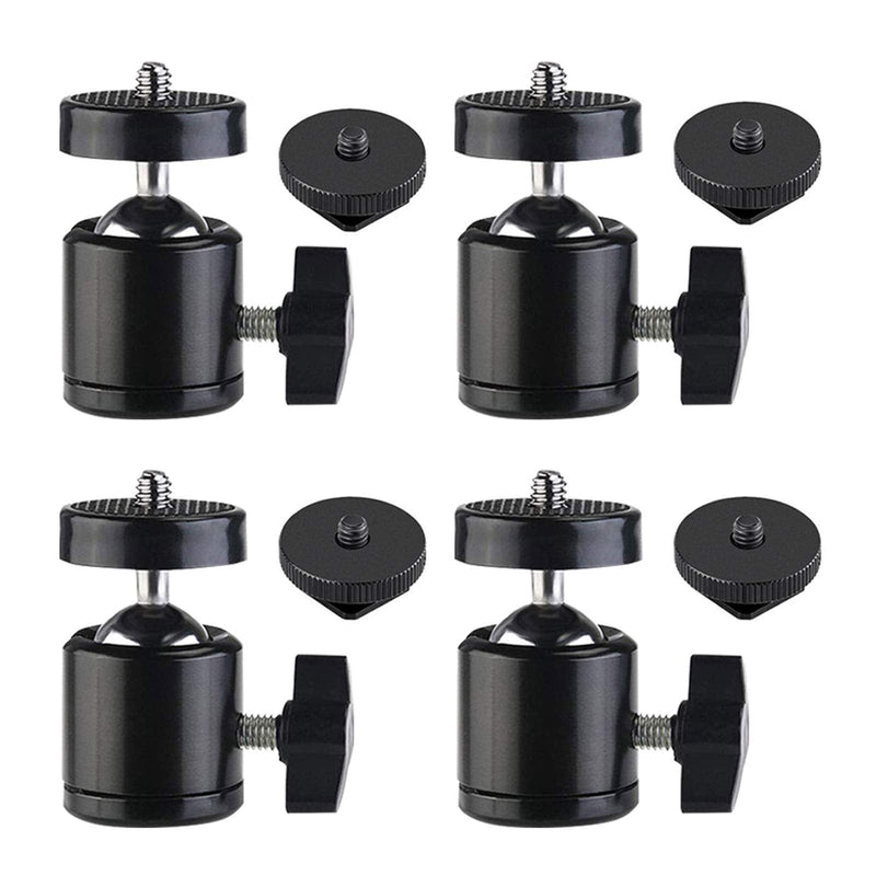  [AUSTRALIA] - SLOW DOLPHIN Hot Shoe Mount Adapter 360 Degree Swivel Mini Ball Head 1/4 Tripod Screw Head for Cameras, Camcorders, Smart Phone, LED Video Light, Microphone(4 Packs)
