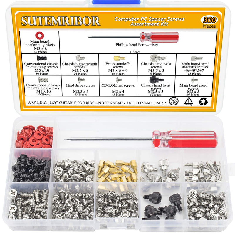 300PCS Personal Computer Screw Standoffs Set Assortment Kit with a Screwdriver for Hard Drive Computer Case Motherboard Fan Power Graphics