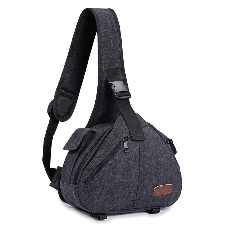 S-ZONE Canvas Camera Sling Bag Backpack Crossbody Case with Tripod Holder Dark Gray