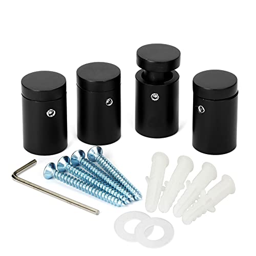 TOPNIKE Side Clamp Standoffs 3/4" x 1" Black Aluminum, Edge Grip for Glass, Burglarproof Sign, Hardware for Acrylic, PVC, Glass Panel With 2pcs Spacers, Pack of 4