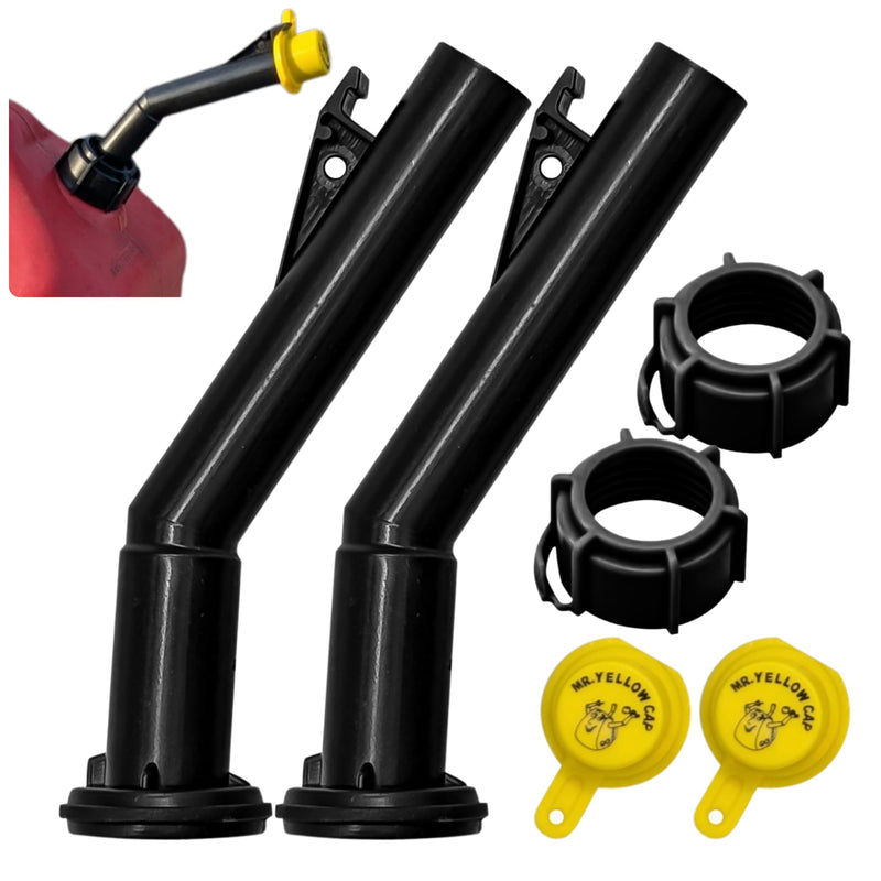 Mr Yellow Cap Gas Can Spout Replacement Old Style For 𝐎𝐥𝐝 𝐒𝐭𝐲𝐥𝐞 𝐁𝐥𝐢𝐭𝐳 𝐂𝐨𝐧𝐭𝐚𝐢𝐧𝐞𝐫𝐬 𝐎𝐍𝐋𝐘 - 2 Gas Can Nozzle Replacement, 2 Gas Caps & 2 Thread Rings, Fuel Can Spout Replacement, Gas Tank Nozzle 2-Pack Spouts Kit