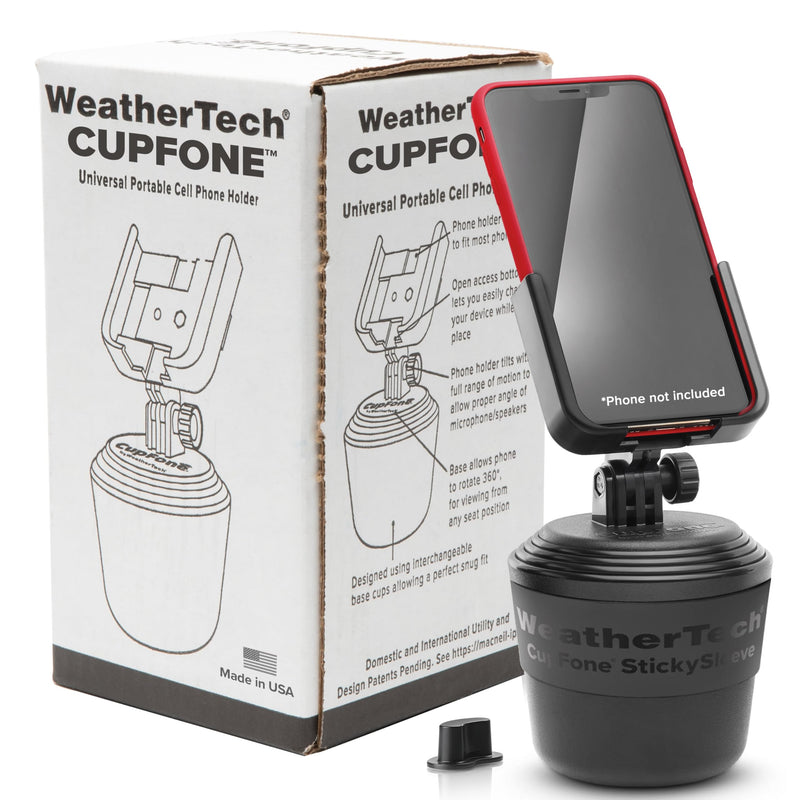 WeatherTech CupFone, Universal Cup Holder Phone Mount for Cars – Adjustable & Secure Fit with Open Access for Charging – Compatible with iPhone, Android - Black Regular