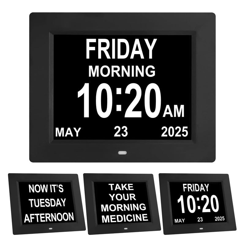 TMC 【New 2026】 Dementia Clock Large Digital Clock for Seniors, Large Display with Custom Alarms, Digital Calendar Alarm Day Clock with Day & Date for Elderly, Clear Numbers Alzheimer (Black, SD) 8010-black