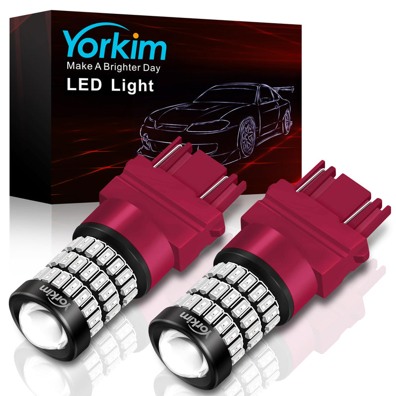 Yorkim 3157 Led Bulb Red 3157 Led brake bulb tail lights 3157 blinking brake lights with Projector 3056 3156 3057 4057 4157 T25 Led Bulbs red, Pack of 2
