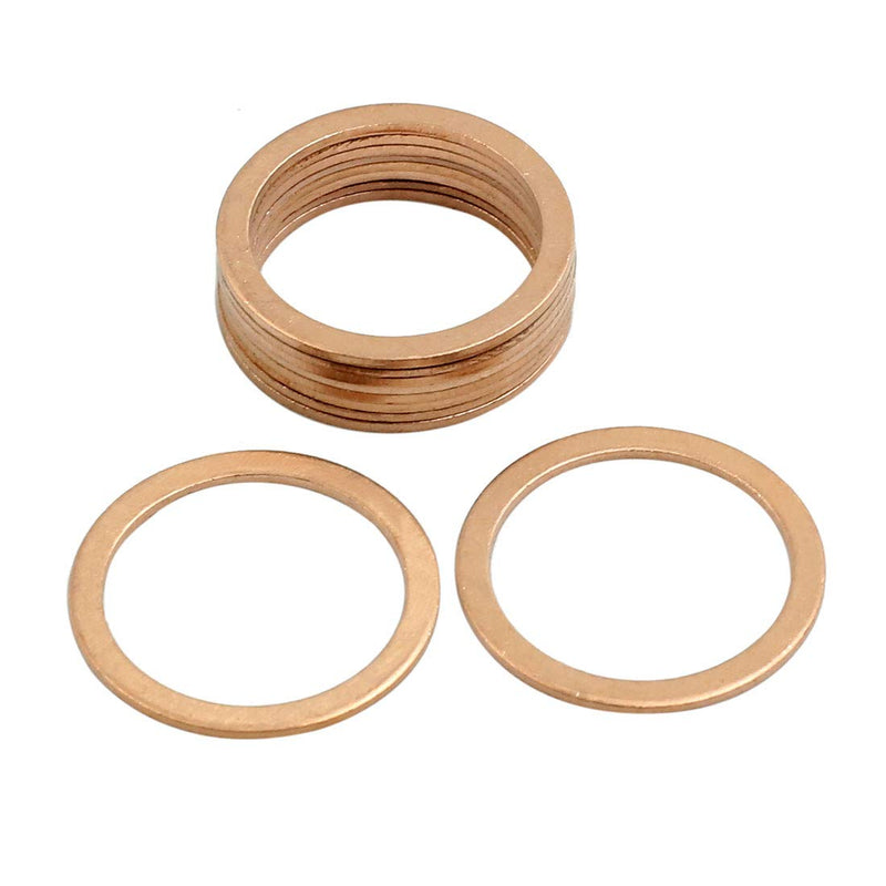 X AUTOHAUX 10 Pcs 21mm Inner Diameter Flat Copper Washers Sealing Gasket Rings Fitting