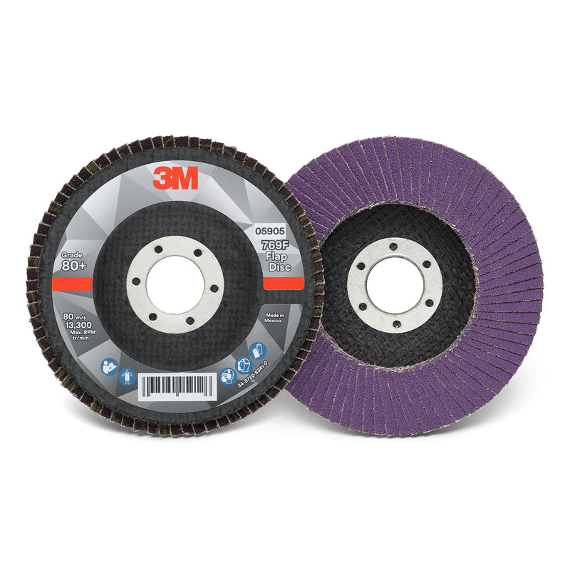 3M Flap Disc 769F, Type 27, 80+, 4-1/2 in x 7/8 in, High Performance Abrasive, Ceramic Precision-Shaped Grain Grinding and Finishing Disc, Carbon Steel, Stainless Steel 4.5 in x 7/8 in T27, 80+