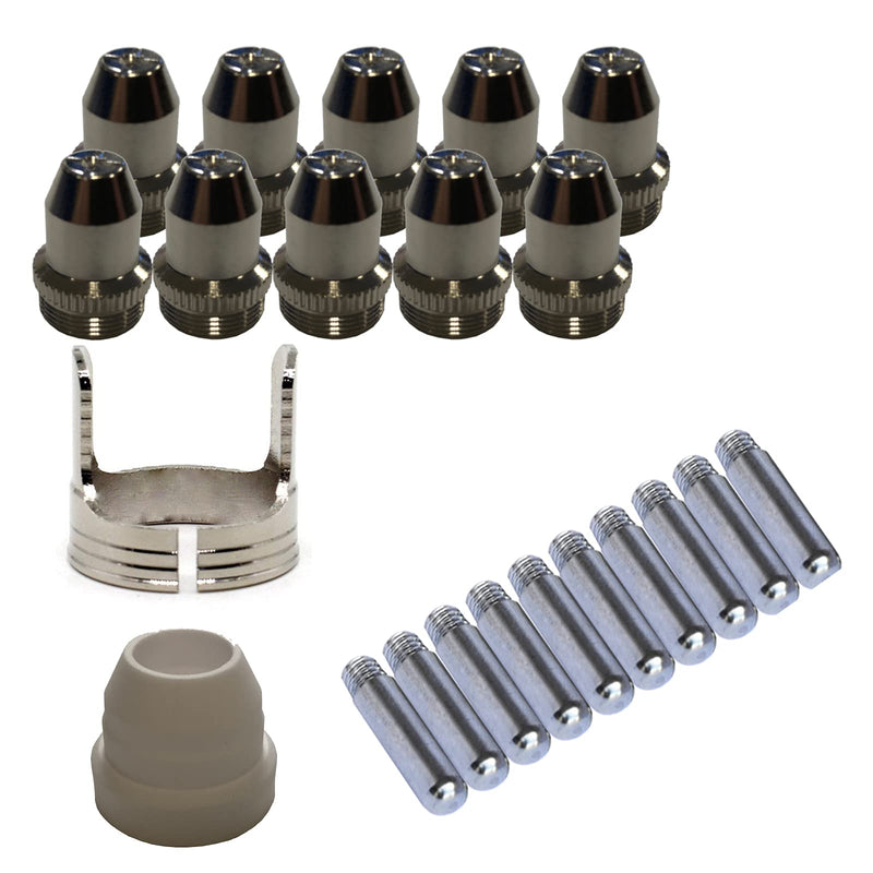 Lotos PCS22 Plasma Cutter Consumables Sets for Brown Color LTP5800D LTP5000D and Brown Color LTPDC2000D (22 Pieces) | Twenty-two copper parts including ten nozzles, electrodes plus shield cup tracking guide 22 Pieces