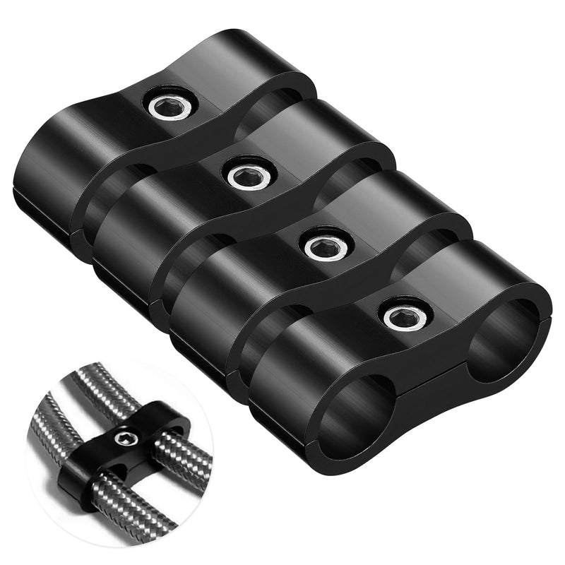 -6AN Hose Separator Clamp - Fuel line Mounting Clamps,Aluminum Hose Fitting Adapter, Great for 3/8 Fuel Hose, Oil Line, Brake Line, Water Pipe and Gas Line,4Pcs/Pack,Black Black 6AN