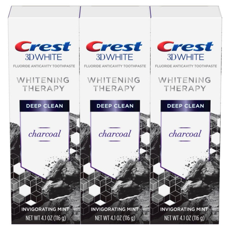 Crest Charcoal 3D White Toothpaste, Whitening Therapy Deep Clean with Fluoride, Invigorating Mint, 4.1 Oz (Pack of 3) 4.1 Ounce (Pack of 3)