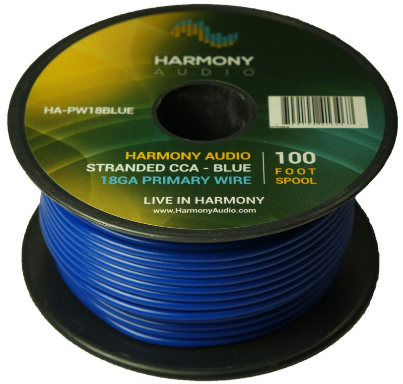  [AUSTRALIA] - Harmony Audio HA-PW18BLUE Primary Single Conductor 18 Gauge Blue Power or Ground Wire Roll 100 Feet Cable for Car Audio/Trailer/Model Train/Remote
