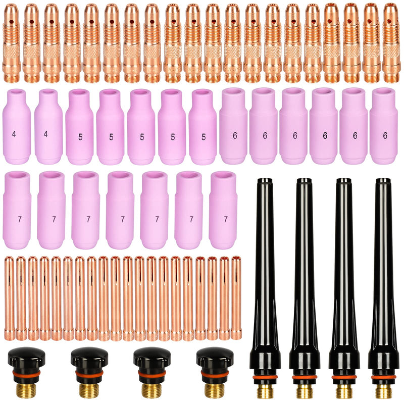 68pcs TIG Torch Consumables Accessories KIT for TIG Welding Torch PTA DB SR WP 17 18 26 Back Cap/Collet Body/Alumina Nozzle 68 Pack TIG Welding Torch Kit