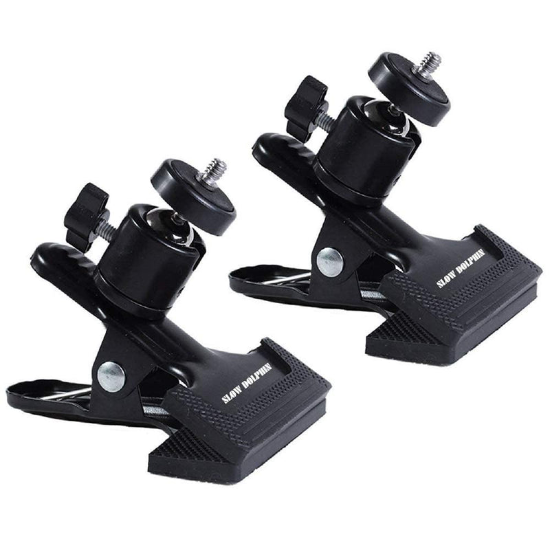 SLOW DOLPHIN Tripod Clip Clamp Mount Flash Reflector Holder for Studio Backdrop Camera with 360 Swivel Tripod Mini Ball Head Standard 1/4" Screw,SLR, Digital SLR, Video Came(2PACK) Tripod Clip Clamp 2 Pack