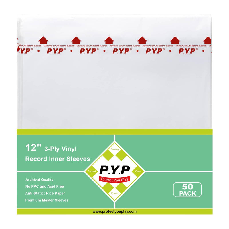 50-Pack 3-Layer Vinyl-Record Inner Sleeves - 12 inch Anti Static Rice Paper LP Sleeves for 33 RPM, Premium Master Vinyl Record Sleeves, 3 Ply LP Album Cover Protect Your LP Collection 50ct 3 Ply Inner Sleeves