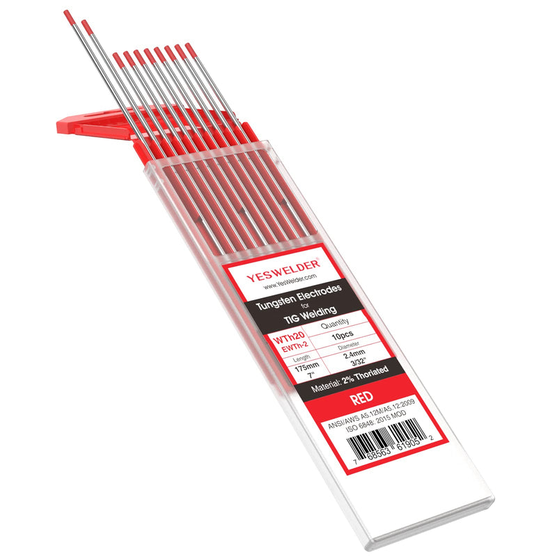 YESWELDER TIG Welding Tungsten Electrode 2% Thoriated 3/32" x 7" (Red, WT20/EWTh-2) 10-pk 3/32" Red
