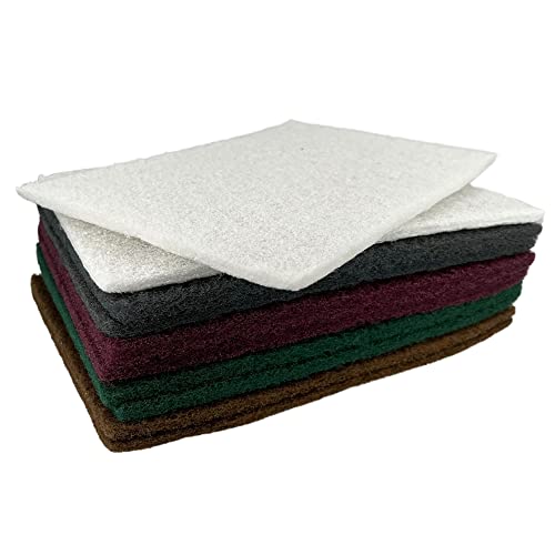  [AUSTRALIA] - VSM Abrasives Non-Woven Hand Pads, 6"x 9", Variety Pack - 2 Coarse, 2 Fine, 2 Very Fine, 2 Ultra Fine and 2 Extra Fine, Pack of 10 Scuff Pads