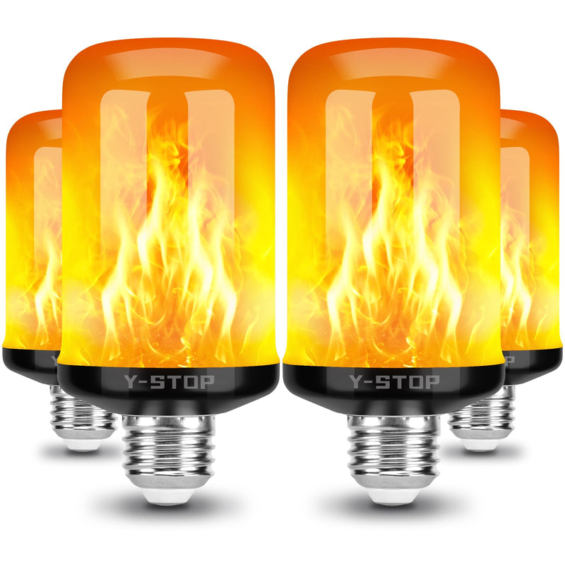 Y- STOP Upgraded Flame Light Bulbs, 4 Modes Flickering Light Bulb with Upside Down Effect, E26 Base Flame Bulb for Halloween Lights, Christmas Decorations Outdoor Indoor, Party Decor (4 Pack) Black-4 Pack