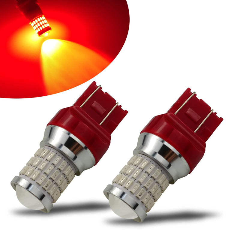 iBrightstar 9-30V Flashing Strobe Blinking Brake Lights 7440 7443 T20 LED Bulbs with Projector Replacement for Tail Brake Stop Lights, Brilliant Red