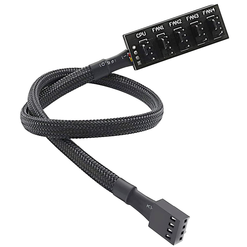 PWM Fan Hub, PC CPU Cooling 4 PIN/3PIN Power Fan Extension Cable Hub Splitter Adapter Sleeved Case for 12V Desktop Computer Cooler Fans 1 to 5 Way (15.7 Inch)