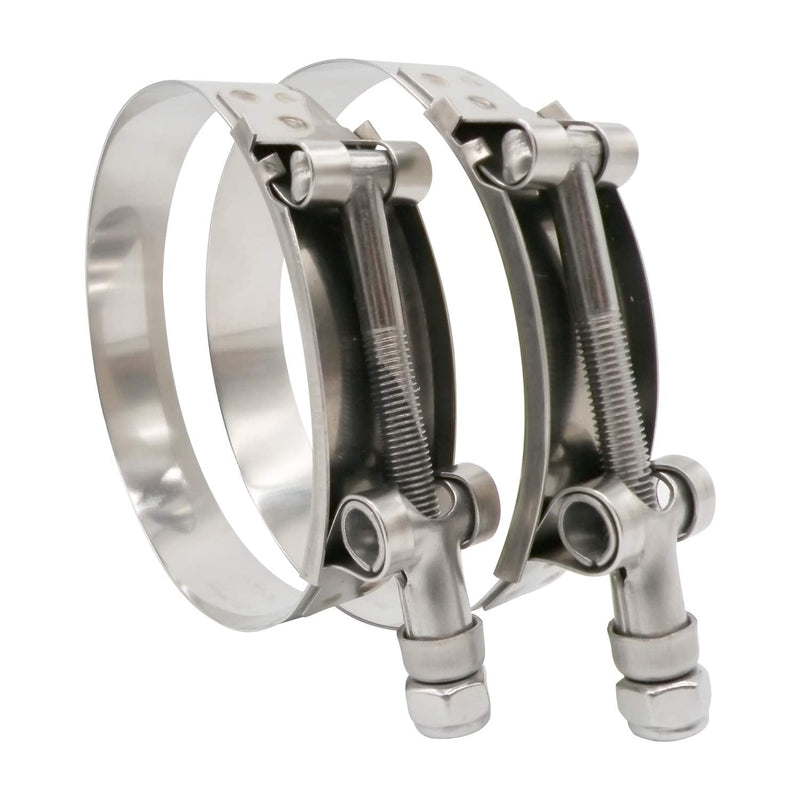 97mm - 105mm T-Bolt Hose O.D. Clamp - Working Range 3.81" - 4.13" for 4 inch Hose OD, Stainless Steel Bolt, SS Band Floating Bridge and Nylon Insert Locknut (97mm - 105mm, 2 pack) 97mm - 105mm (3.81" - 4.13")