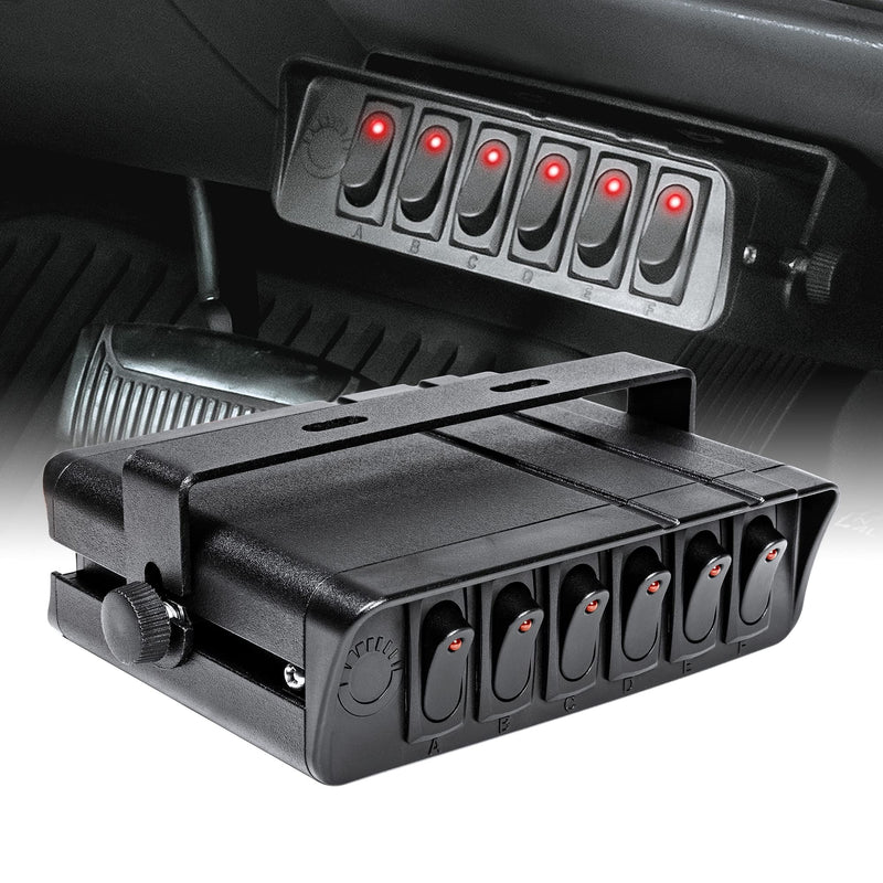  [AUSTRALIA] - True Mods 6-Gang 12V Rocker Switch Box [40 Amp Max.] [12 AWG Wires][12 Volt DC] SPST On/Off Rocker Toggle Switch Panel Box for Auto Automotive Lights Car Marine Boat Truck Vehicles & More 6-Gang Switch Box