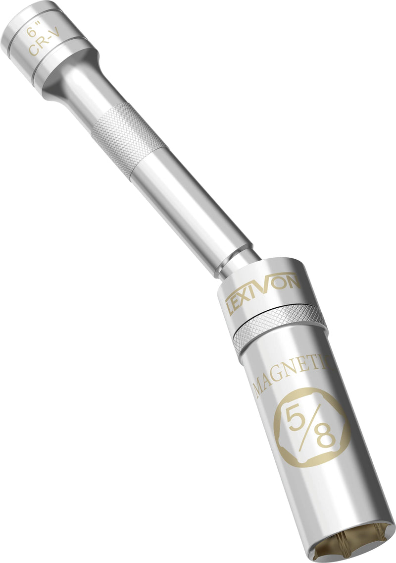 LEXIVON 5/8" Swivel Magnetic Spark Plug Socket, 3/8" Drive x 6" Total Length | Enhanced Magnetic Design with Thin Wall Socket, Cr-v Steel (LX-121) 5/8-Inch x 6-Inch