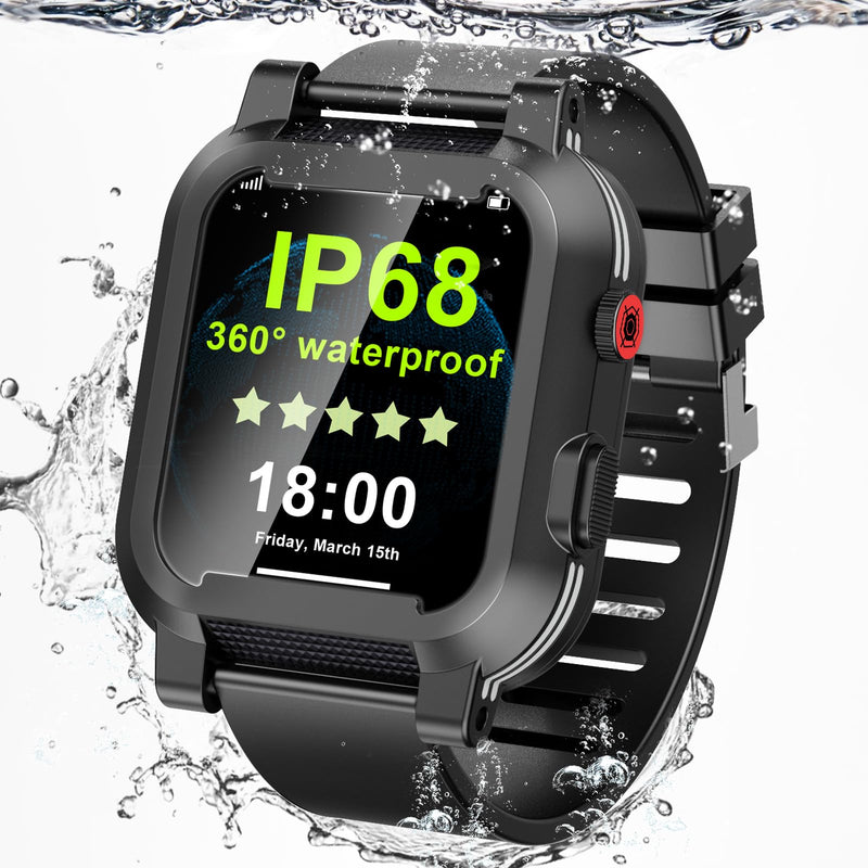 for Apple Watch Waterproof Case 38mm 42mm 40mm 44mm 41mm 45mm, IP68 Waterproof Case for iWatch Series 8 7 6 5 4 3 2 SE SE2, 360° Water proof Shockproof Smartwatch Bumper with Band,Black 38mm waterproof case