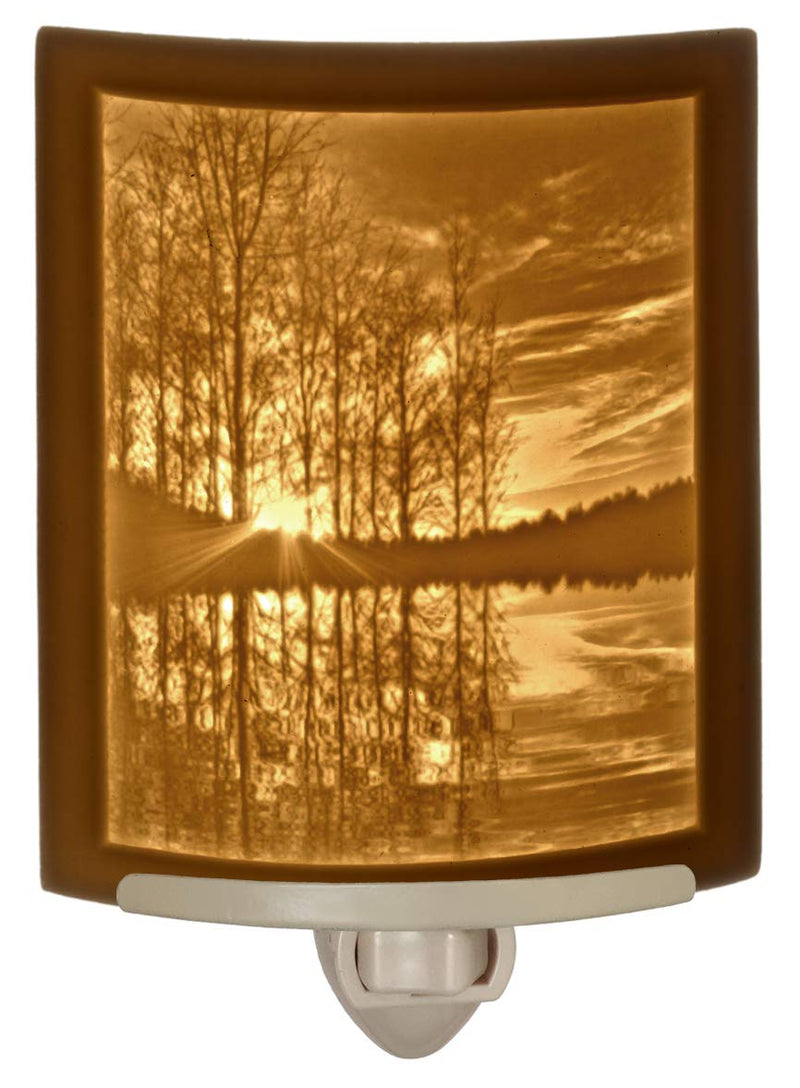 The Porcelain Garden Lake Living Porcelain Lithophane Nightlight :Lakeshore Sunset, Decorative Wall Plug in for Nursery, Bedroom, Kitchen, Bath, Hallway Nature Themed Accent Light