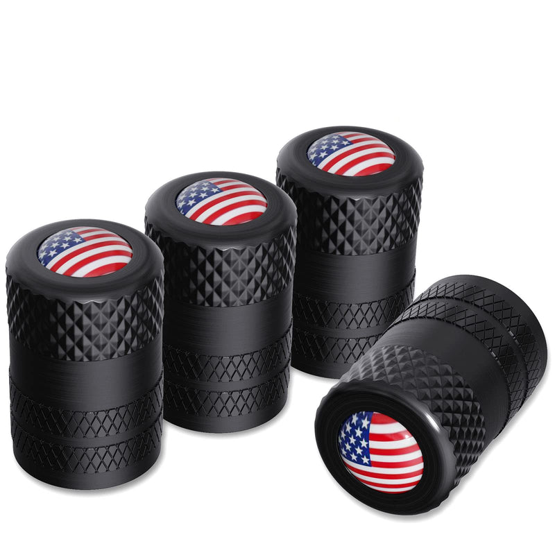 CKAuto American Flag Valve Stem Caps, Aluminum USA Tire Valve Caps, Universal Dust Proof Stem Covers for Cars, Trucks, Bikes, Motorcycles, Bicycles, Corrosion Resistant, 4 Pack(Black) Black/USA